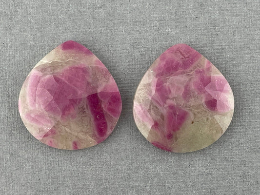 Ruby Included Quartz Pair | Rose Cut Natural Loose Gemstone | Pear Shape | RC107 - Gem Enthusiast