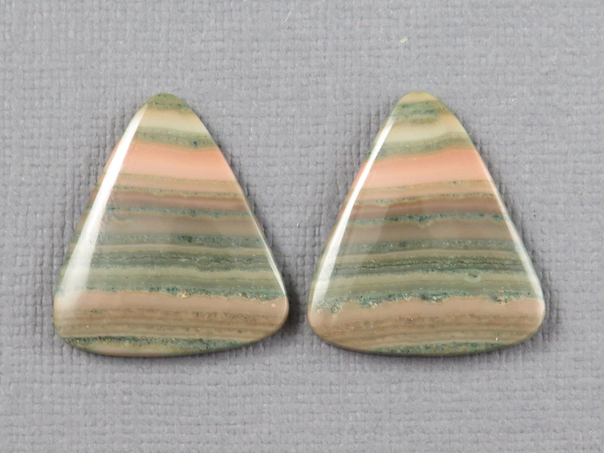 Saturn Chalcedony Cabochon Pair, Triangle, Pink and Green Banding, 21.5x19mm | CA361 - Gem Enthusiast