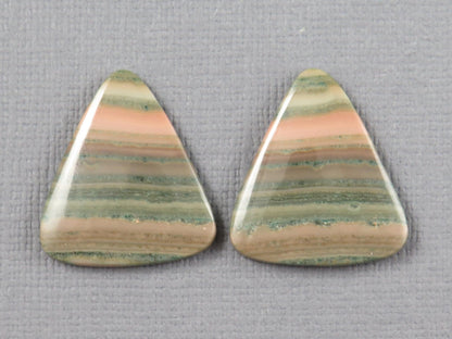 Saturn Chalcedony Cabochon Pair, Triangle, Pink and Green Banding, 21.5x19mm | CA361 - Gem Enthusiast