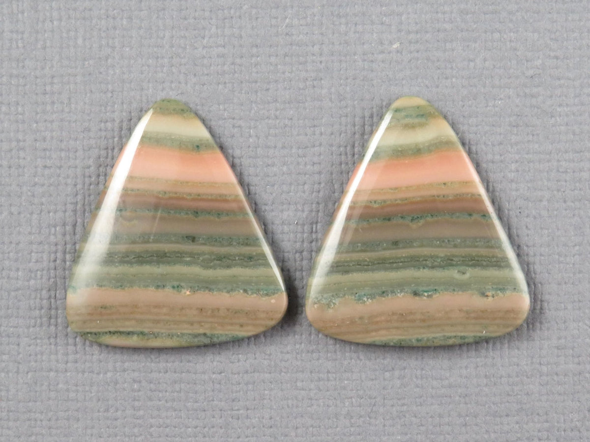 Saturn Chalcedony Cabochon Pair, Triangle, Pink and Green Banding, 21.5x19mm | CA361 - Gem Enthusiast