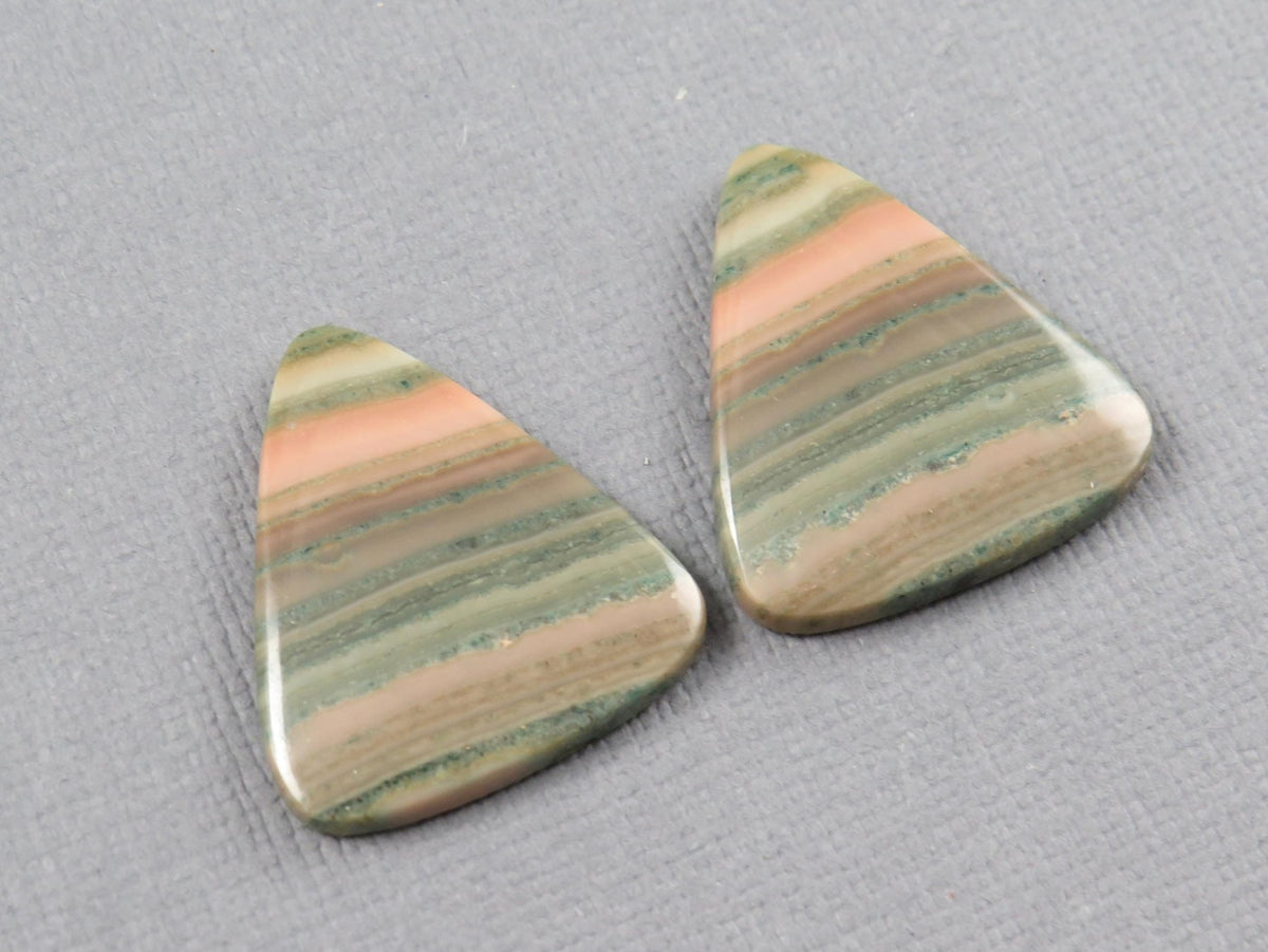 Saturn Chalcedony Cabochon Pair, Triangle, Pink and Green Banding, 21.5x19mm | CA361 - Gem Enthusiast