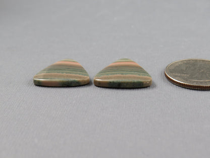 Saturn Chalcedony Cabochon Pair, Triangle, Pink and Green Banding, 21.5x19mm | CA361 - Gem Enthusiast