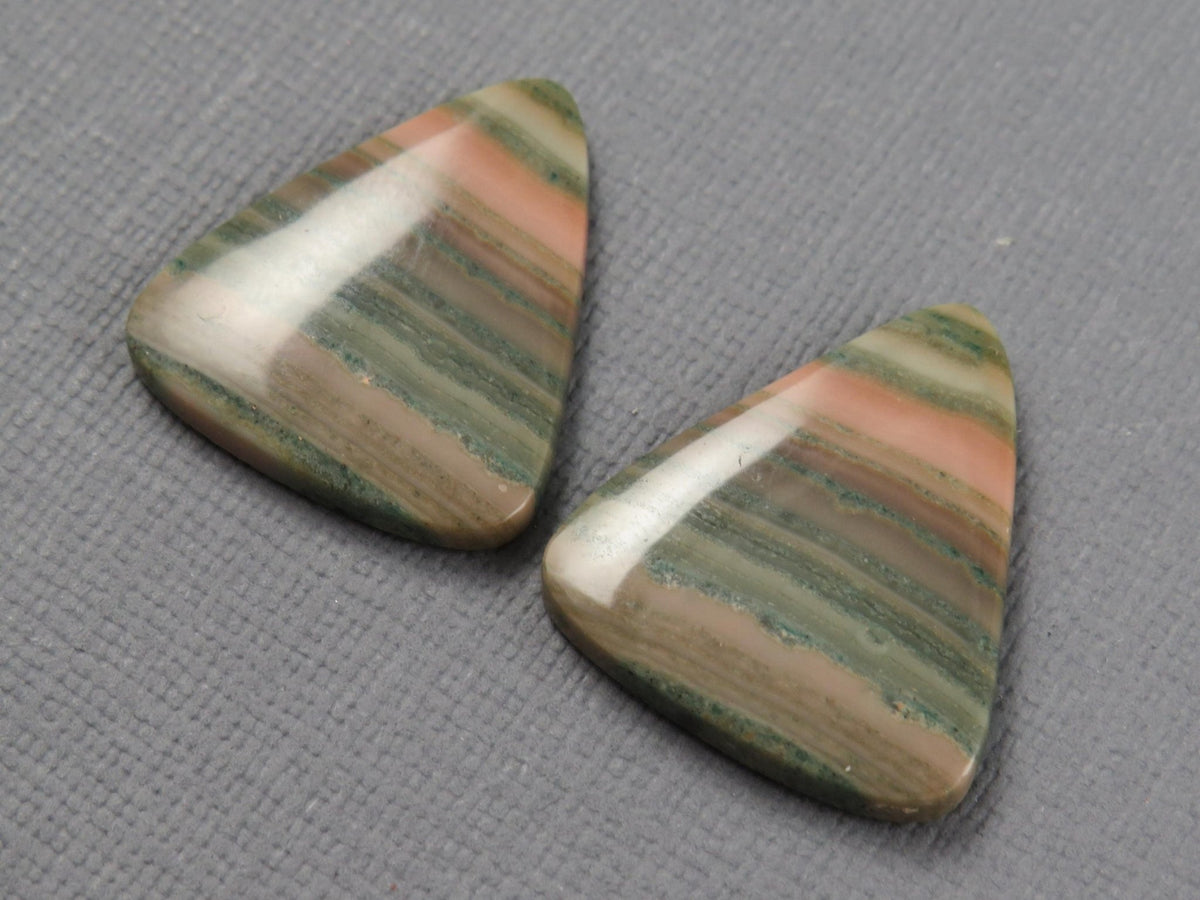 Saturn Chalcedony Cabochon Pair, Triangle, Pink and Green Banding, 21.5x19mm | CA361 - Gem Enthusiast