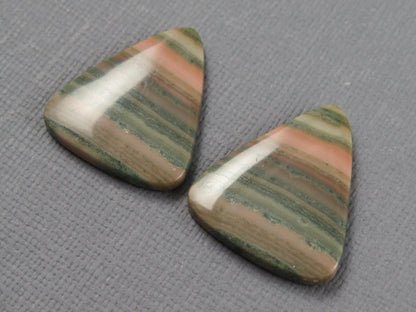 Saturn Chalcedony Cabochon Pair, Triangle, Pink and Green Banding, 21.5x19mm | CA361 - Gem Enthusiast