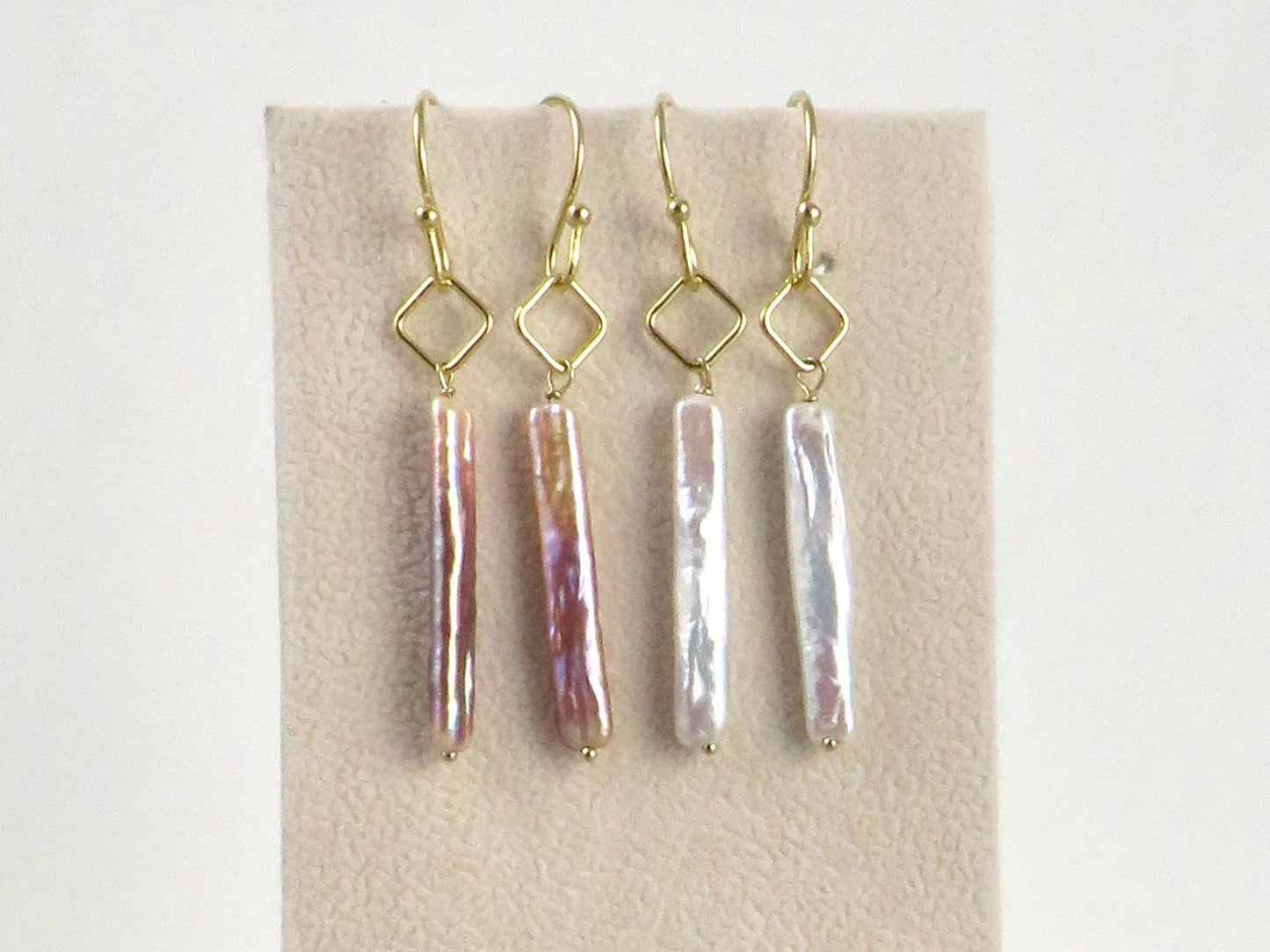 Stick Pearl Drop Earrings | 14K Gold Filled | Freshwater Pearl | White or Purple Peacock | Minimalist Everyday Earrings | Pearl Jewelry Gift - Gem Enthusiast