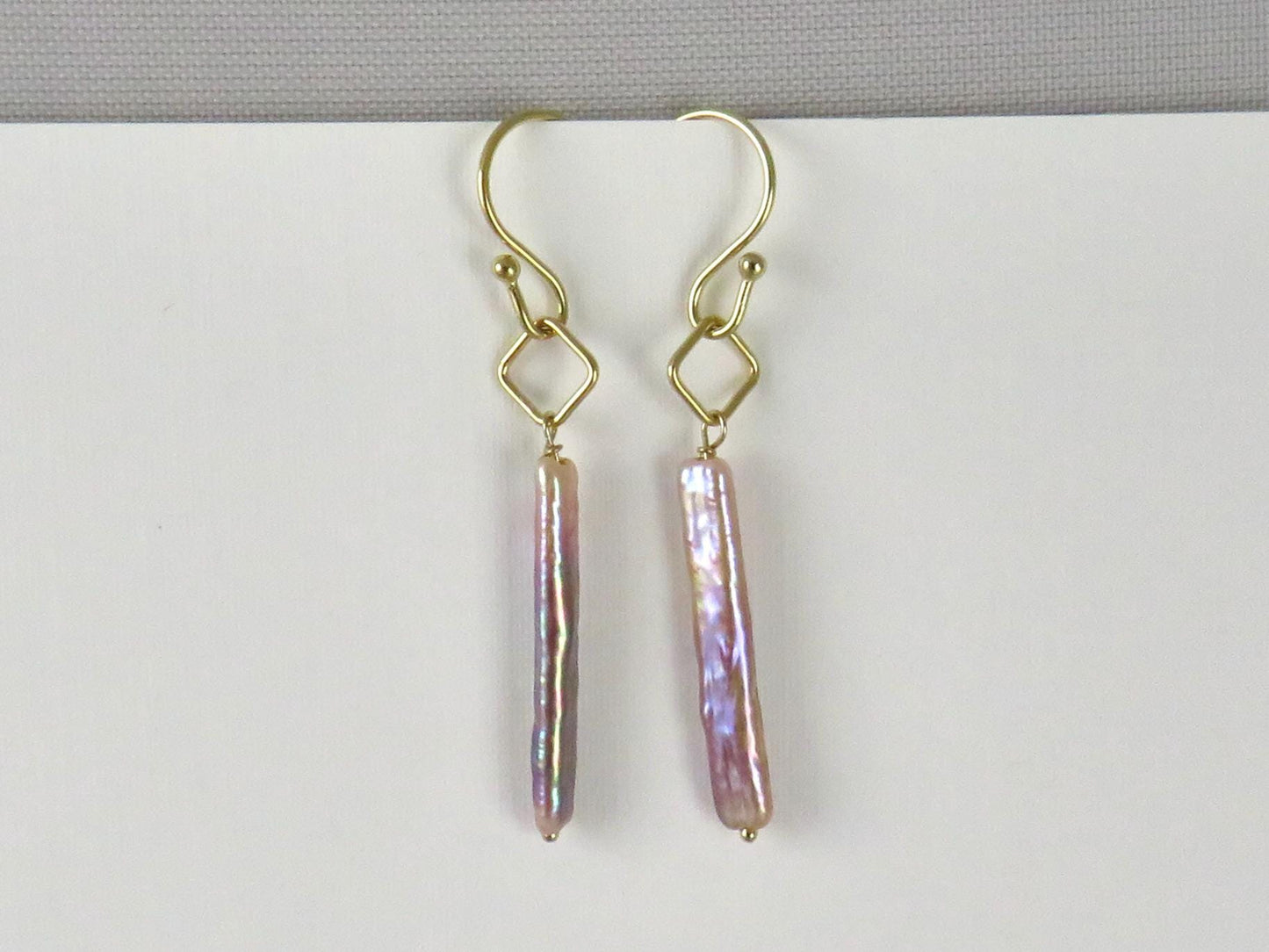 Stick Pearl Drop Earrings | 14K Gold Filled | Freshwater Pearl | White or Purple Peacock | Minimalist Everyday Earrings | Pearl Jewelry Gift - Gem Enthusiast
