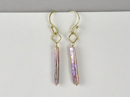 Stick Pearl Drop Earrings | 14K Gold Filled | Freshwater Pearl | White or Purple Peacock | Minimalist Everyday Earrings | Pearl Jewelry Gift - Gem Enthusiast