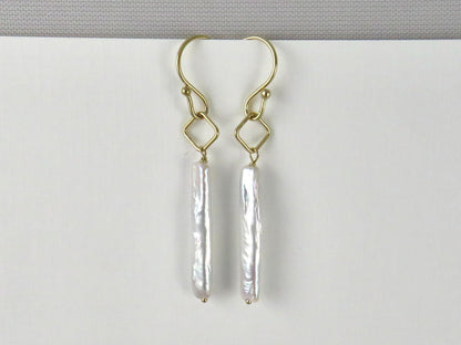 Stick Pearl Drop Earrings | 14K Gold Filled | Freshwater Pearl | White or Purple Peacock | Minimalist Everyday Earrings | Pearl Jewelry Gift - Gem Enthusiast