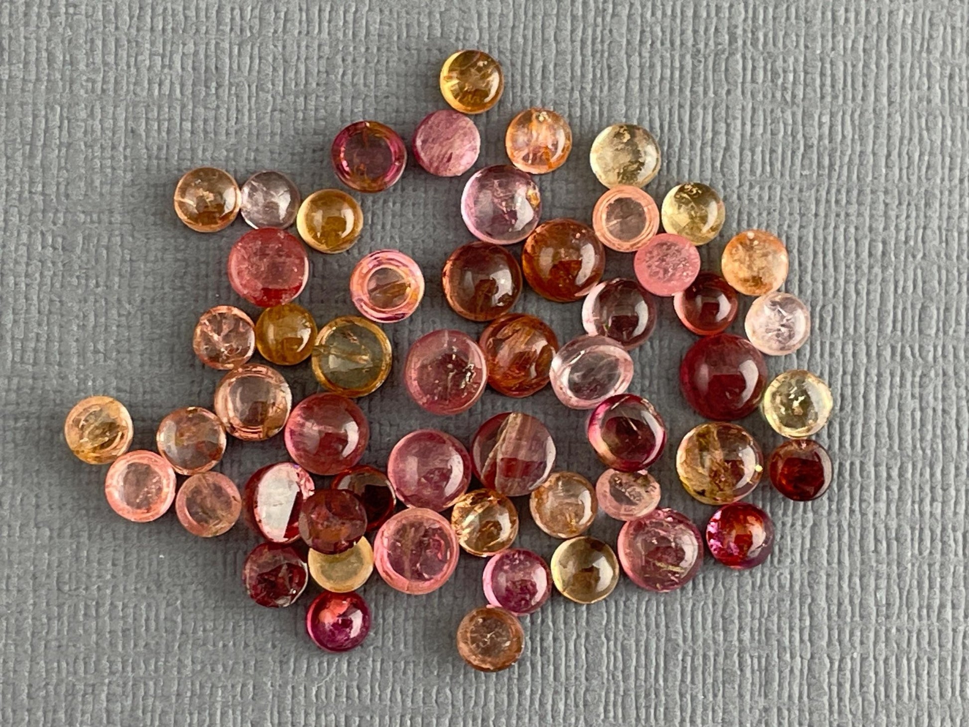 Tourmaline Cabochons | Peach Pink | Small, Round 3.5mm - 5mm | 23 carats | TO224 - Gem Enthusiast