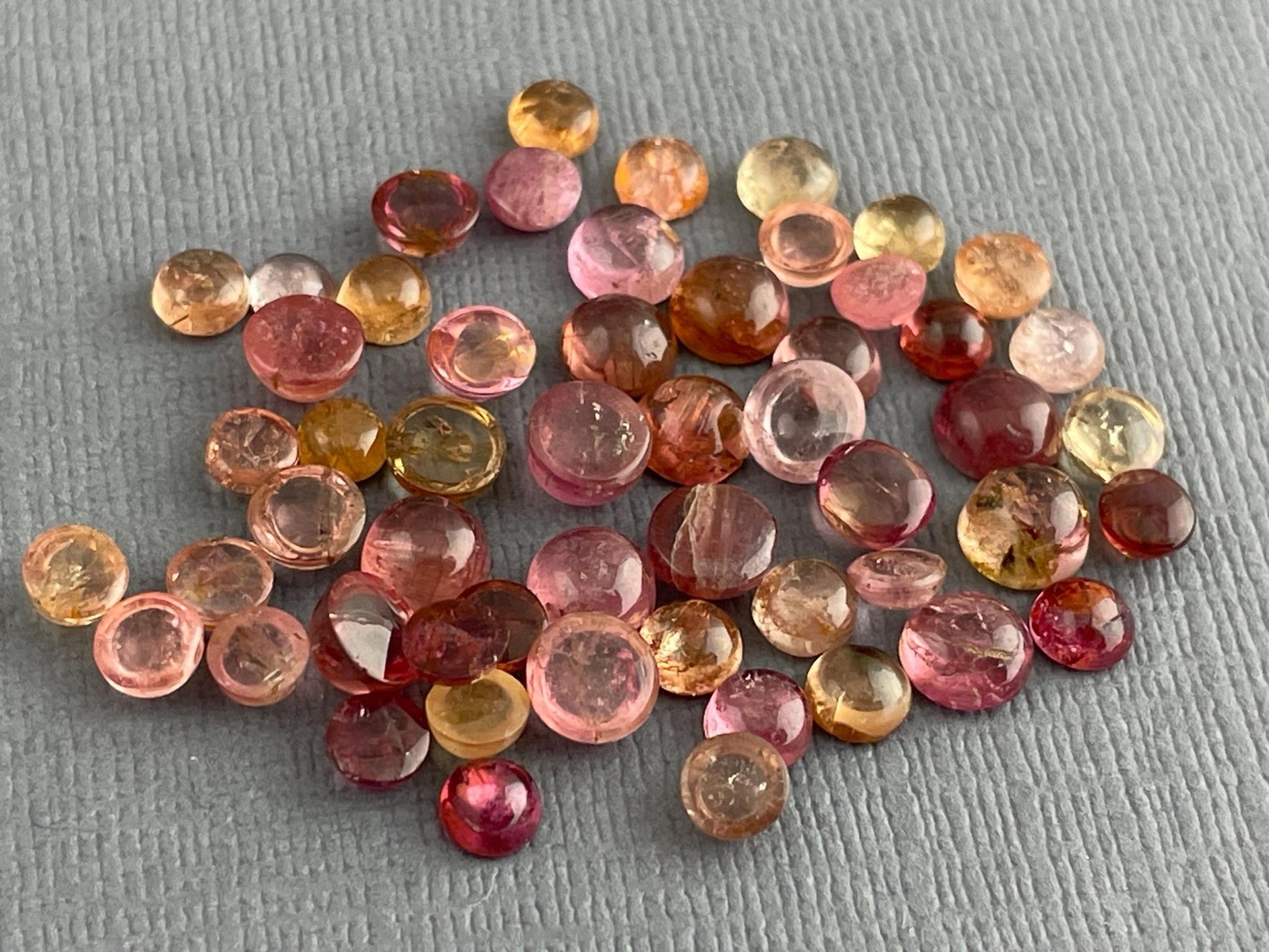 Tourmaline Cabochons | Peach Pink | Small, Round 3.5mm - 5mm | 23 carats | TO224 - Gem Enthusiast
