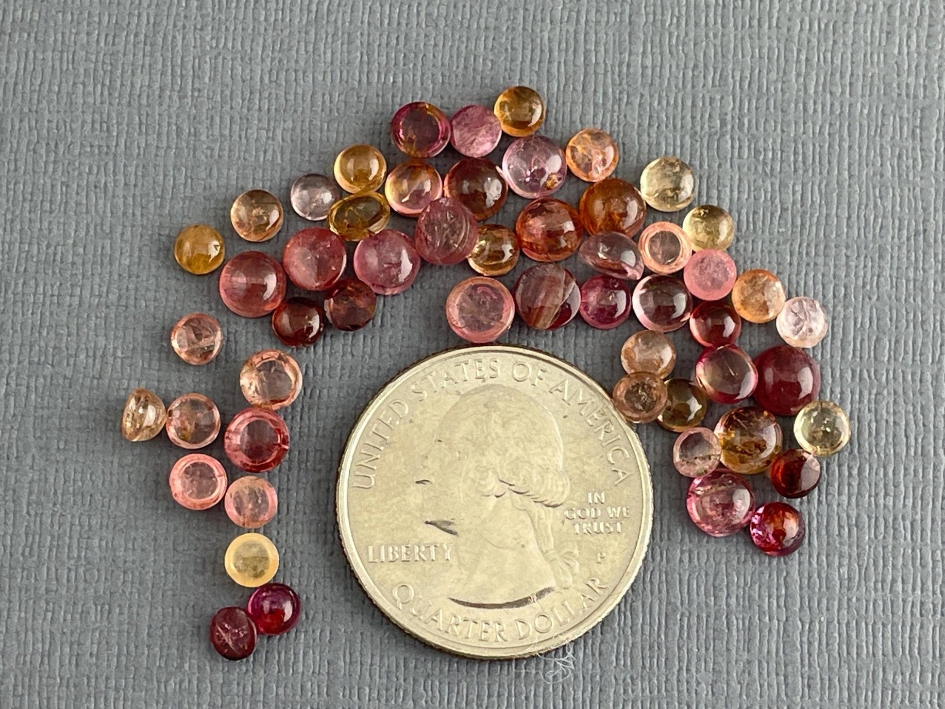 Tourmaline Cabochons | Peach Pink | Small, Round 3.5mm - 5mm | 23 carats | TO224 - Gem Enthusiast