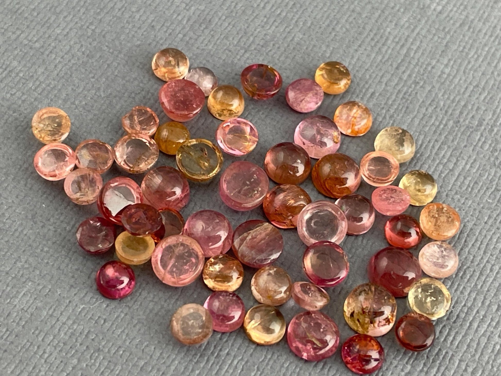 Tourmaline Cabochons | Peach Pink | Small, Round 3.5mm - 5mm | 23 carats | TO224 - Gem Enthusiast