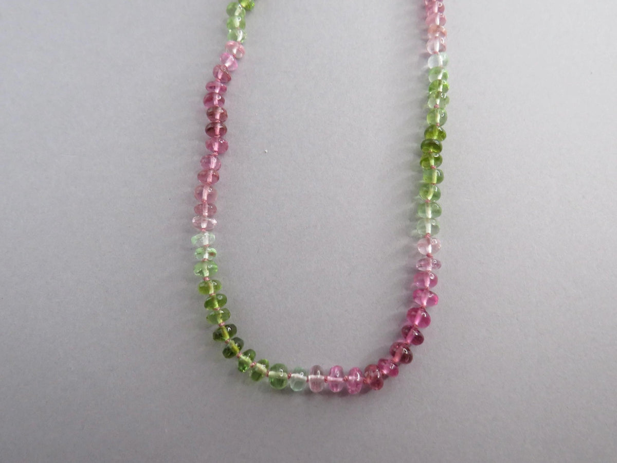 Tourmaline Necklace | Transparent Green and Pink | Hand Knotted Silk, 14k Gold Filled | October Birthstone | Layering 17.5 inches - Gem Enthusiast