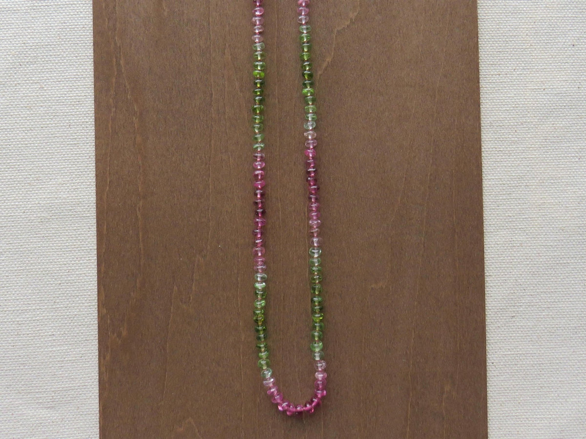 Tourmaline Necklace | Transparent Green and Pink | Hand Knotted Silk, 14k Gold Filled | October Birthstone | Layering 17.5 inches - Gem Enthusiast
