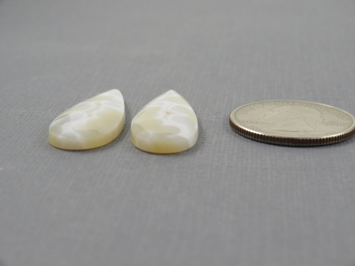 White Orbicular Agate Pear Pair | Cabochons for Setting | 34x13mm, 23ct | Indonesia | OA113 - Gem Enthusiast