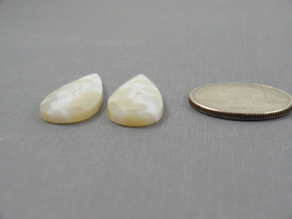 White Orbicular Agate Pear Pair | Cabochons for Setting | 34x13mm, 23ct | Indonesia | OA113 - Gem Enthusiast