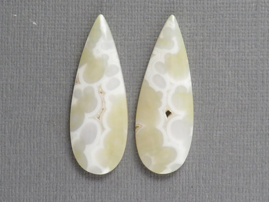 White Orbicular Agate Pear Pair | Cabochons for Setting | 34x13mm, 23ct | Indonesia | OA113 - Gem Enthusiast
