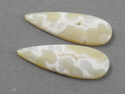 White Orbicular Agate Pear Pair | Cabochons for Setting | 34x13mm, 23ct | Indonesia | OA113 - Gem Enthusiast